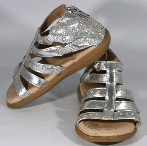 Sole Play Camille Toddler Girls Sandals, Silver Open Toe, Back Zip Size 6 - Picture 1 of 7